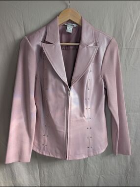 Vintage Peter Nygard Light Pink Studded Leather Moto Jacket